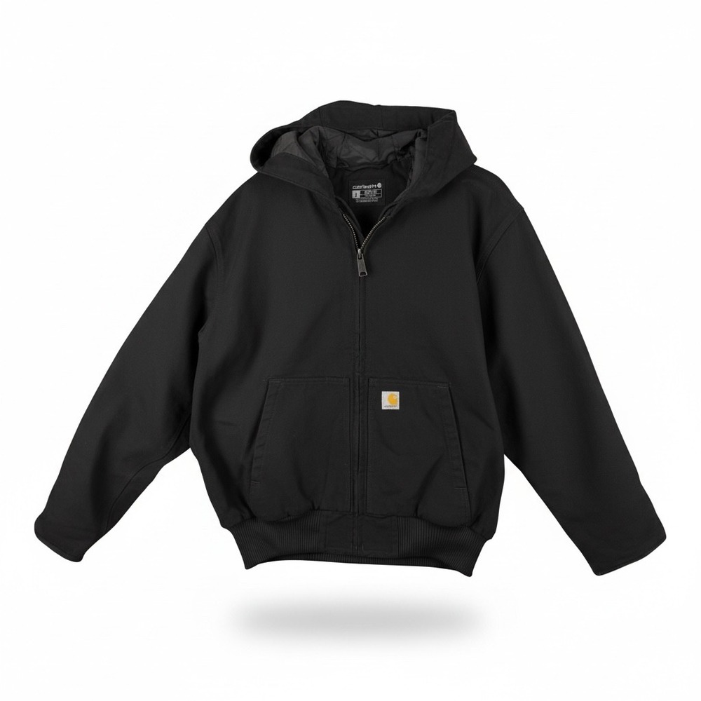 Carhartt J130-M Washed Duck Insulated Active Jac Black Loose Fit Hooded Jacket L